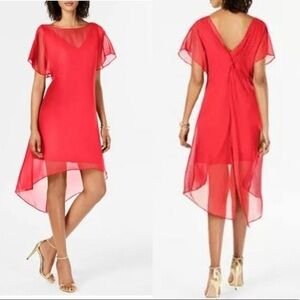 Adrianna Papell Chiffon Overlay Draped Dress In Color Sugar Coral Size Medium